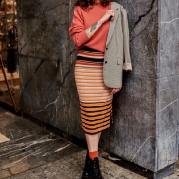 MARNI Uniqlo Women Merino Blend Striped Knitted Skirt Dark Brown M NWT - Picture 4 of 4